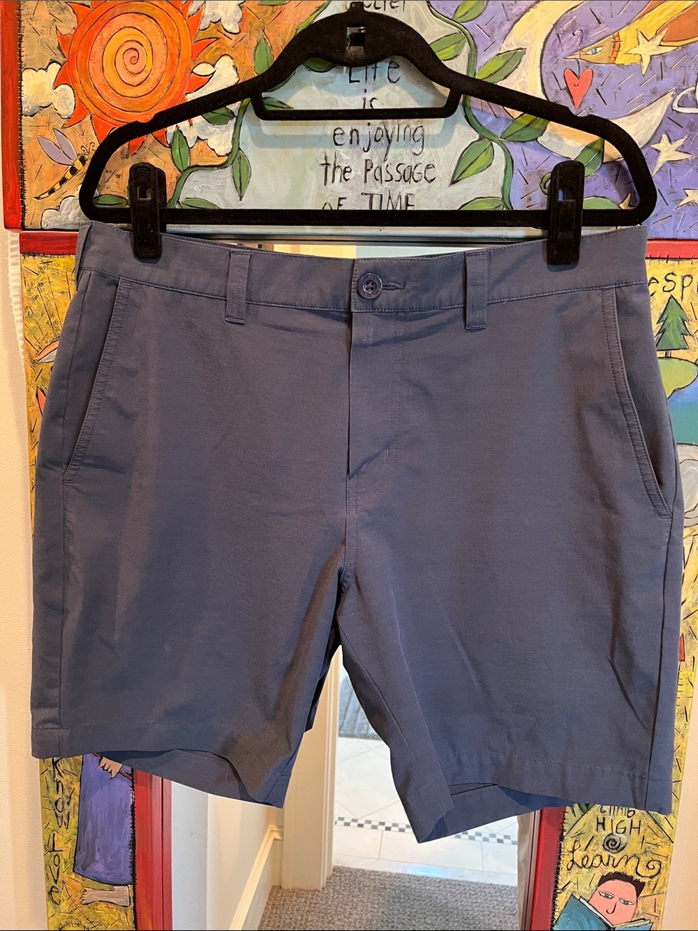 Travis Mathew Navy Blue Flat Front Performance Shorts